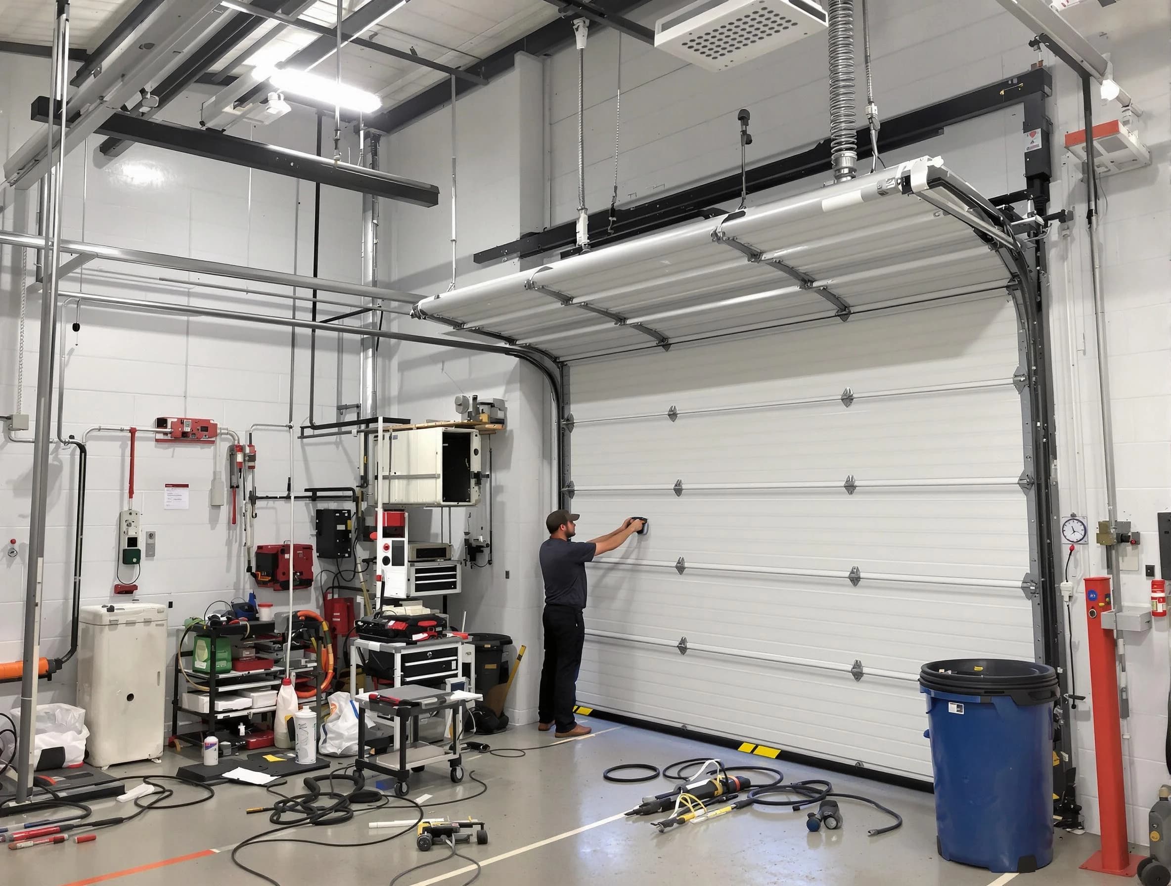 Somerset Garage Door Repair certified technician performing commercial door repair at a Somerset business facility