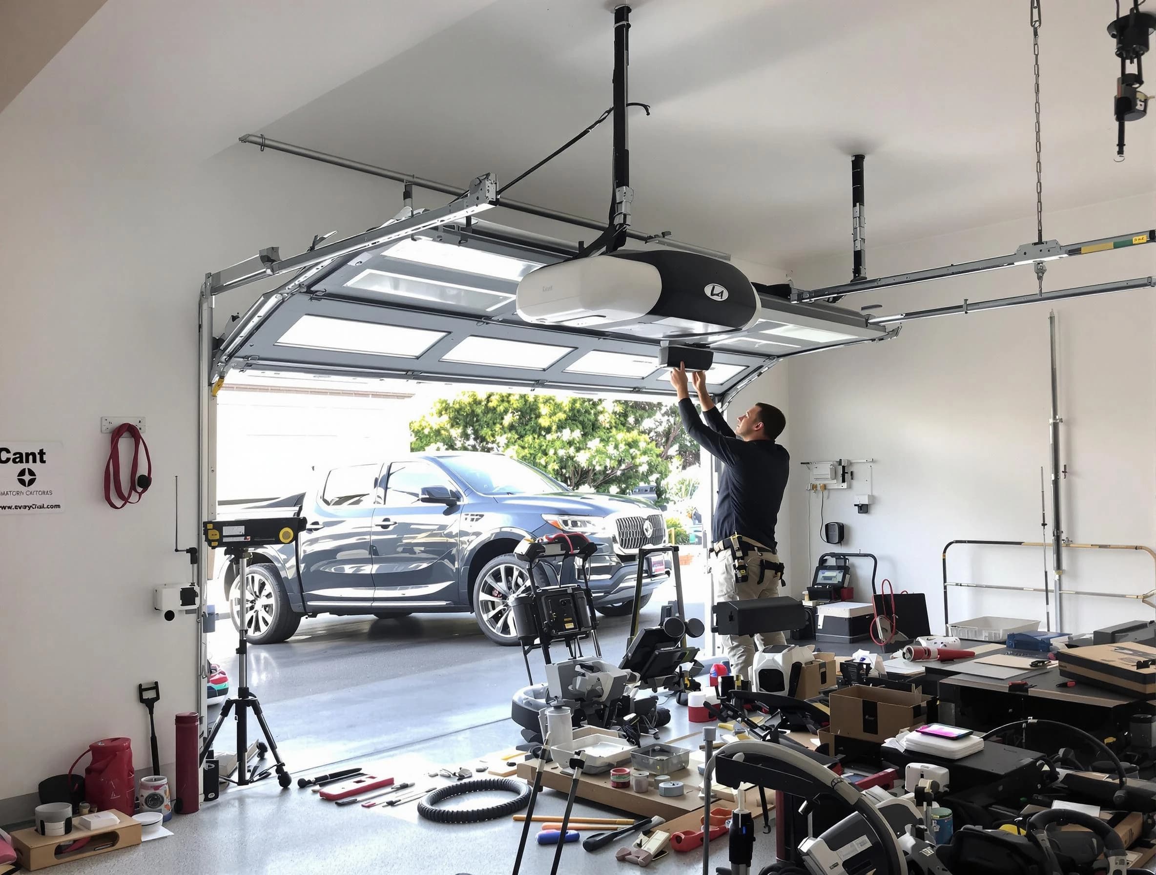 Somerset Garage Door Repair specialist installing smart garage door opener system in Somerset home