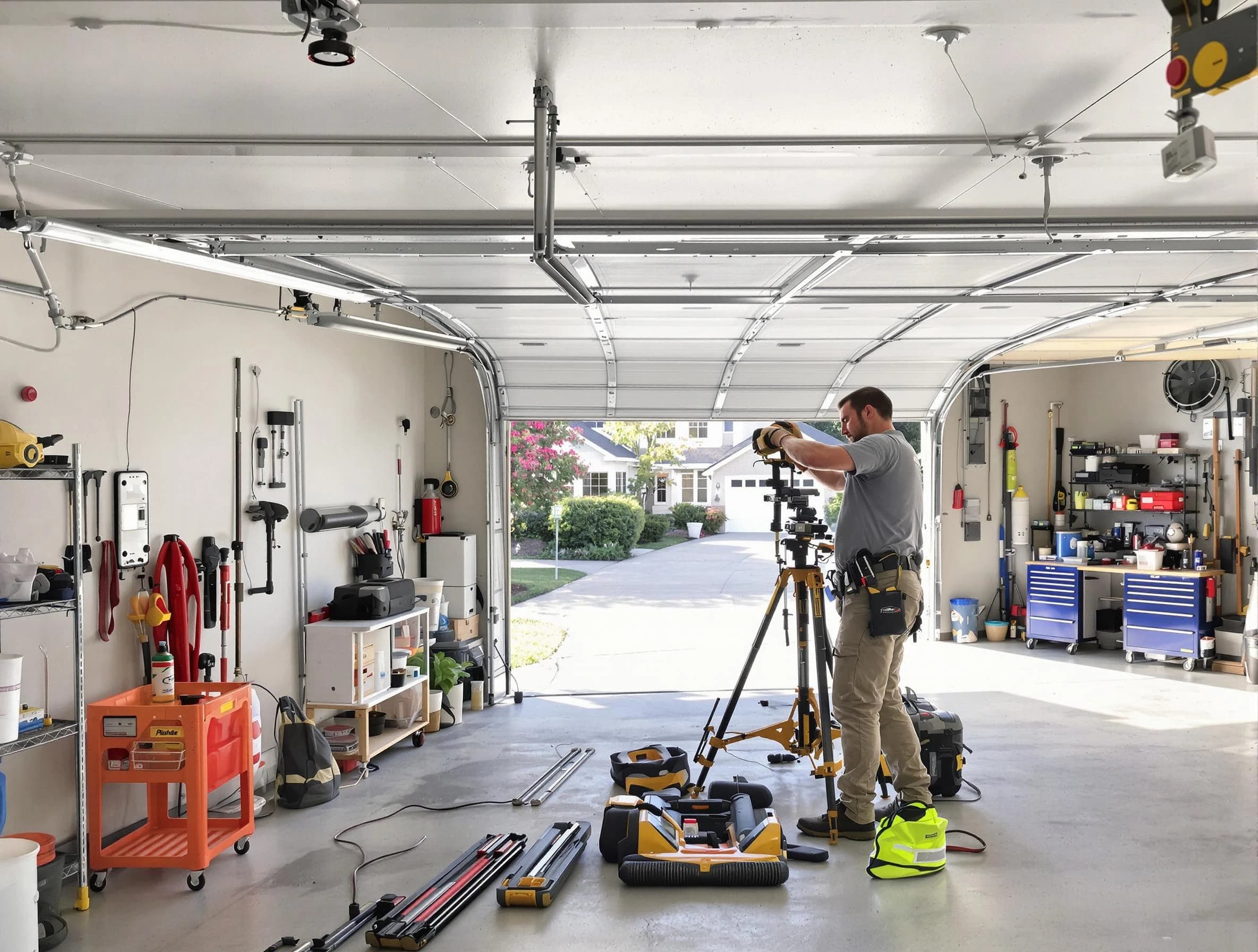 Somerset Garage Door Repair specialist performing laser-guided track alignment in Somerset